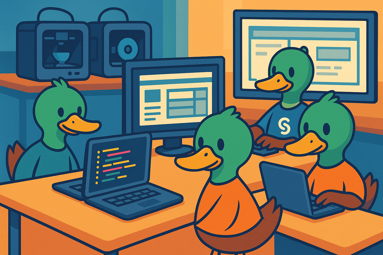 Ducks working on a website